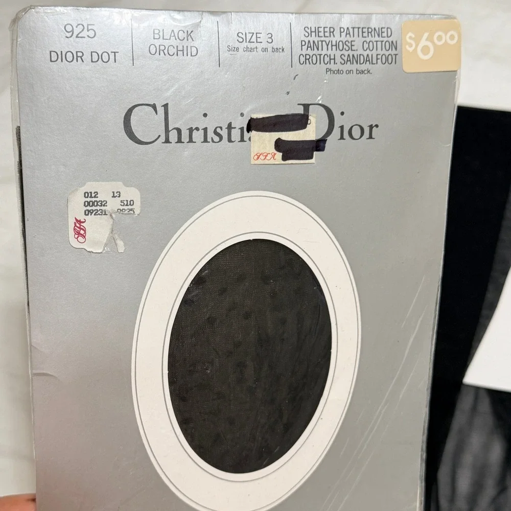 Vintage Christian Dior, Givenchy Pantyhose Lot 3 Pairs Black Dot Lace‎ Shimmer